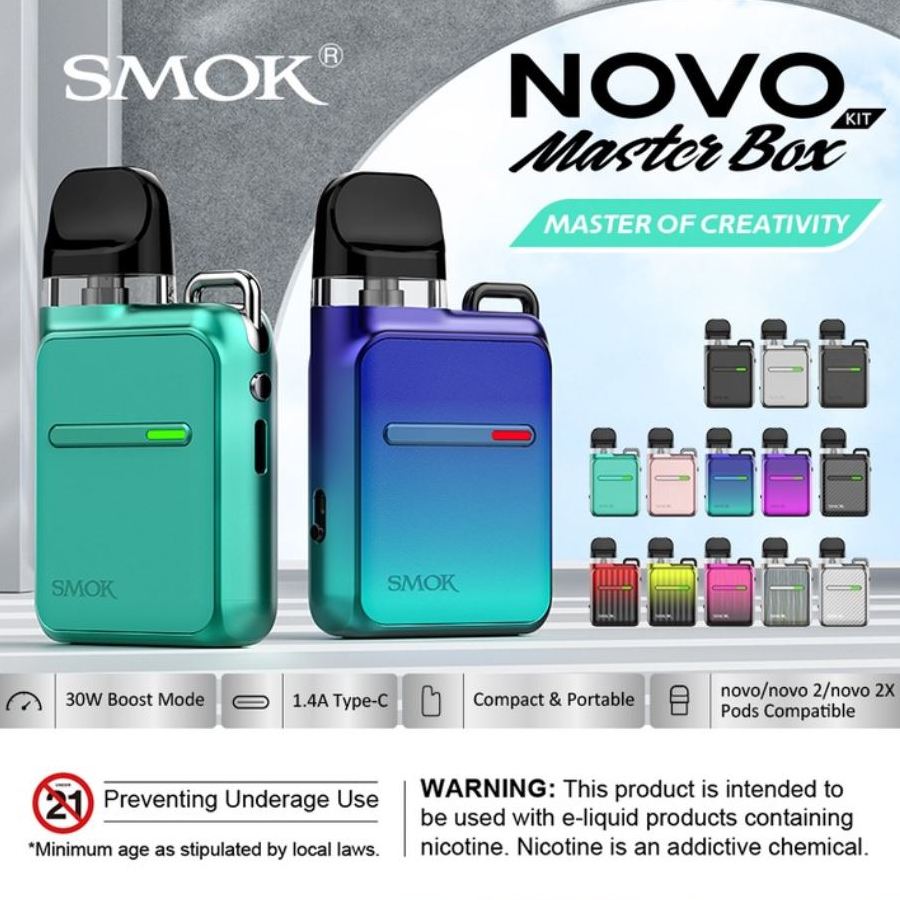 SmokTech NOVO Master Box Kit, novo 1 and novo 2 replacement pods, novo